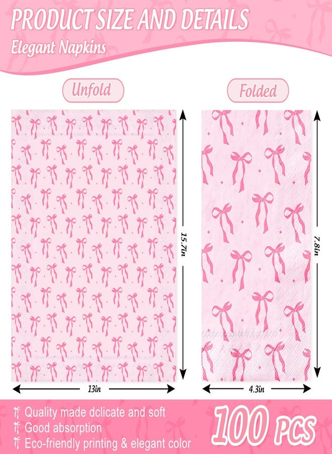 JarThenaAMCS مناديل ورقية للضيوف من جارثينا إيه إم سي إس، 100 قطعة، مزينة بفيونكة وردية، مناديل حمام لطيفة على شكل فيونكة، مناديل ورقية للاستخدام مرة واحدة، مثالية لعيد الحب وحفلات المنزل - Image 2